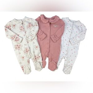 Like New MAMAS & PAPAS Set of 3 Cotton Footies Baby Girl- 0-3M